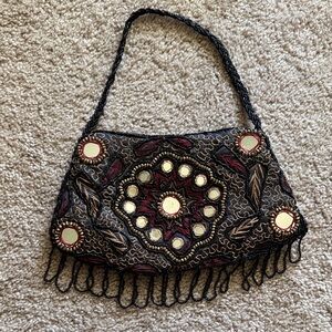 Elegant Black and Gold Beaded Women's Bag